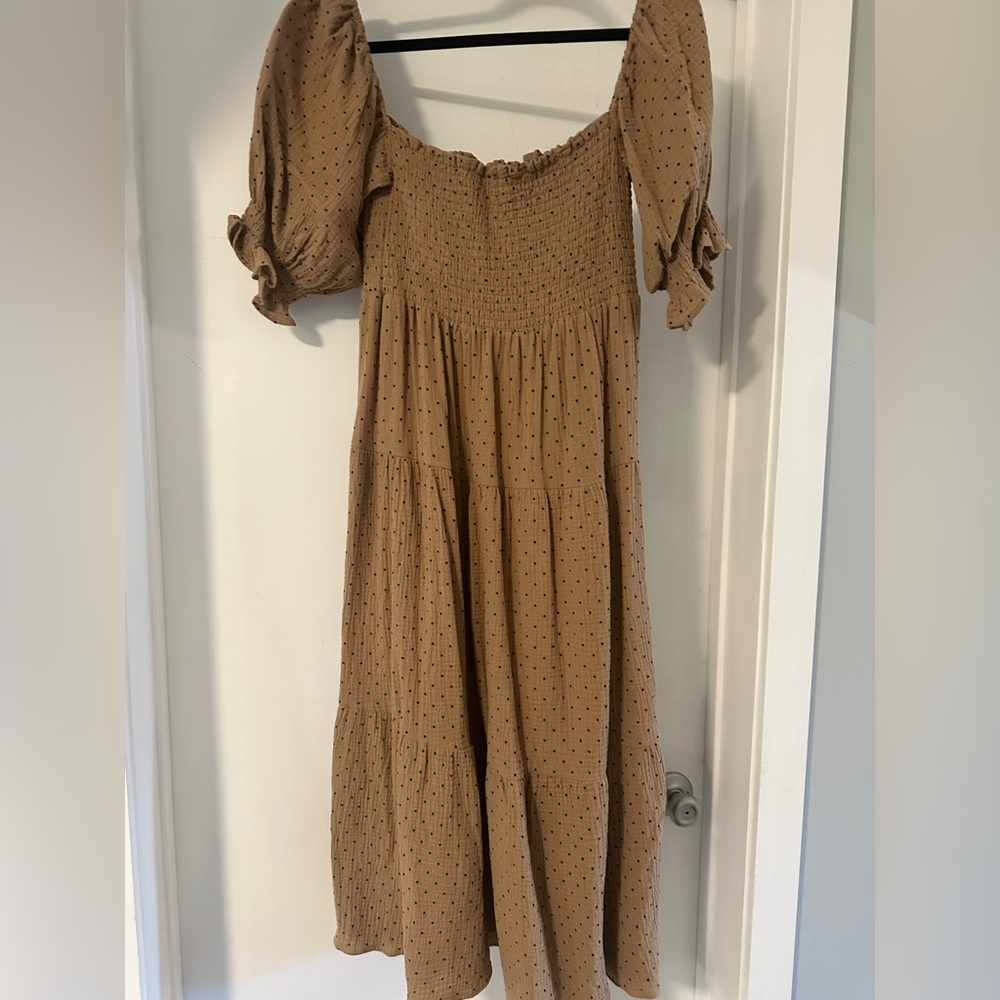 Brown Ruched Tiered Off-the-Shoulder Sundress